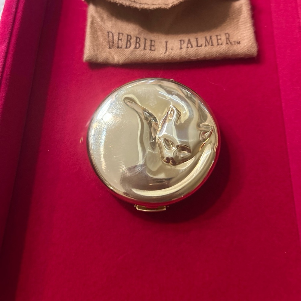 Vintage mirror small compact Debbie J Palmer Sleeping Cat.  Collectable item